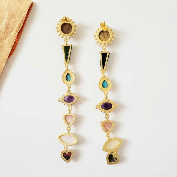 Zariin Chakra Dangling Shoulder Duster Earrings - Picture 7 of 14